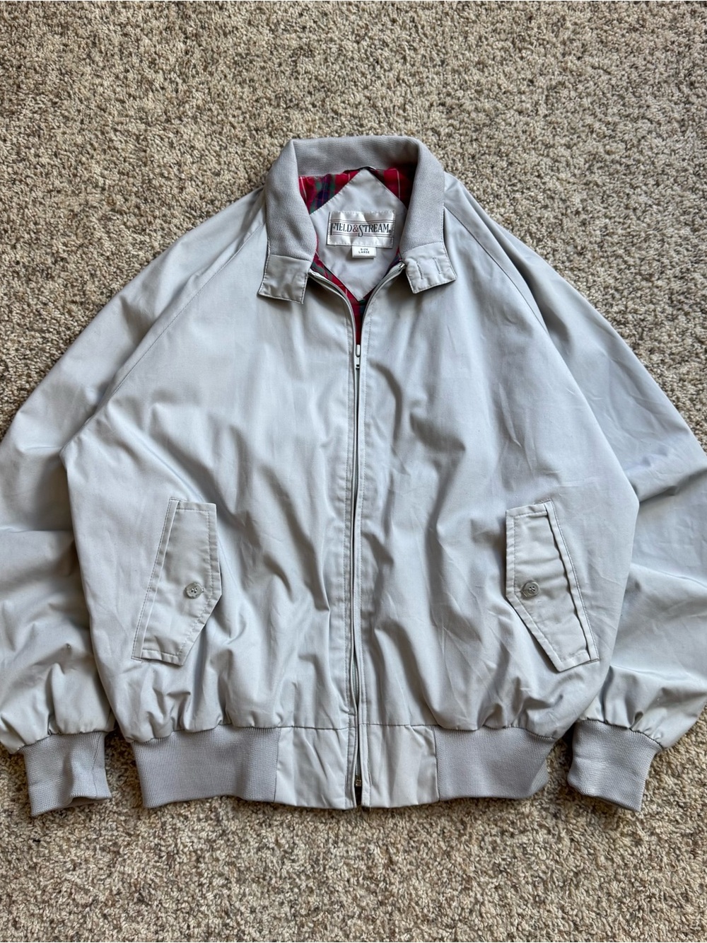 Vintage Field & Stream Harrington Bomber Jacket Men’s Large Grey Plaid Lined